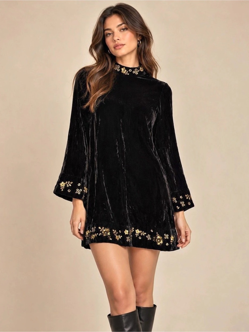 Paris Atelier & other stories & Black Velvet Bell Sleeve Mini Dress Size 2